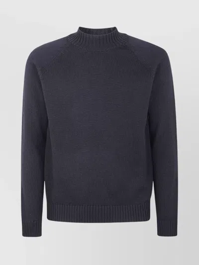 Zanone Stockinette Stitch Slim Fit Raglan Sleeved Mock Neck Sweater Clothing In Black