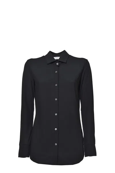 Zanone Slim-fit Stretch Cotton Knit Shirt With Mother-of-pearl Buttons In Black
