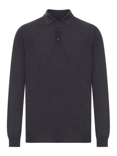Zanone Slim Fit Wool Polo In Gray