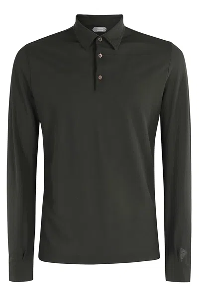 Zanone Soft Ice Cotton Dark Green Slim Fit Polo Shirt In Black