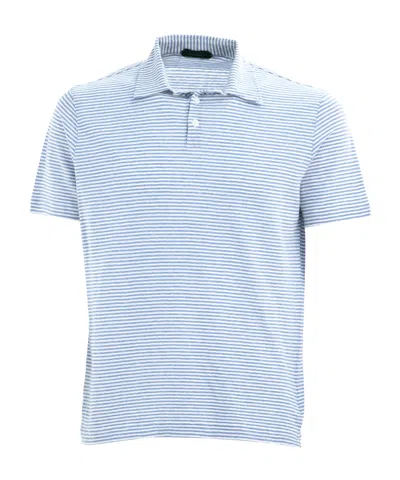 Zanone Striped Cotton Linen Polo Shirt In Blue