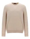 Zanone Ribbed Wool Crewneck Sweater With Cuffed Sleeves In Neutral