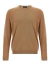 Zanone Crew Neck Cotton Sweater With Ribbed Cuffs In Brown