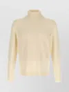 Zanone Wool Sweater With Turned-up Turtleneck And Ribbed Detailing In Neutral