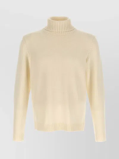 Zanone Wool Sweater With Turned-up Turtleneck And Ribbed Detailing In White