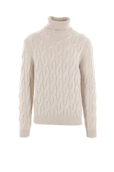 Zanone Roll-neck Cable-knit Jumper In White