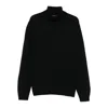 Zanone Fitted Black Wool Turtleneck Sweater With Long Cuffed Sleeves In Black