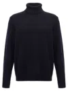 Zanone Turtleneck Wool Sweater With Turn-up Collar And Cuffed Sleeves In Blue