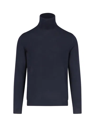 Zanone Wool Turtleneck Sweater In Navy