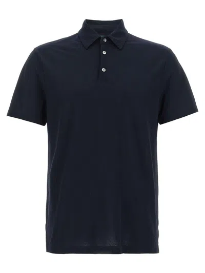 Zanone Dark Blue Ice Cotton Polo With Buttoned Collar