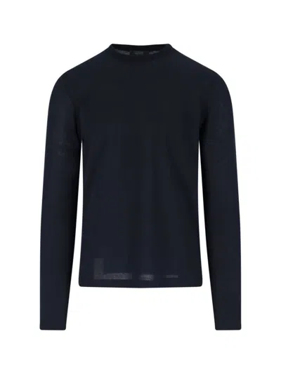 Zanone Crew Neck Plain Design Long Sleeves In Blue