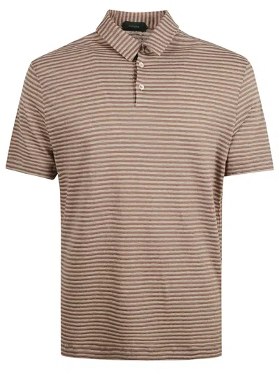 Zanone Regular Stripe Polo Shirt In Terra Beige