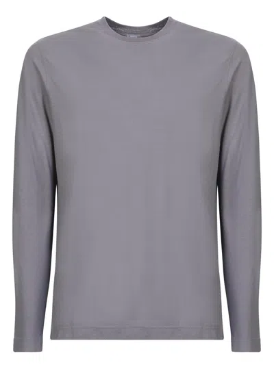 Zanone Long-sleeved Grey Cotton T-shirt With Classic Crew Neckline In Gray
