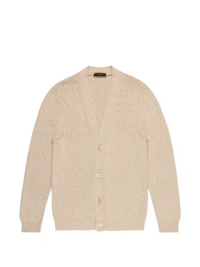 Zanone Textured Cotton Cardigan In Neutral