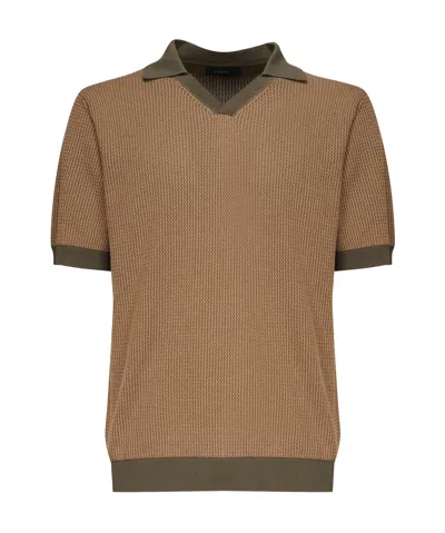 Zanone Knitted Polo Shirt In Beige