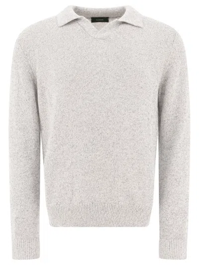 Zanone Textured Knit Polo Shirt In Soft Cotton-polyamide Blend In White