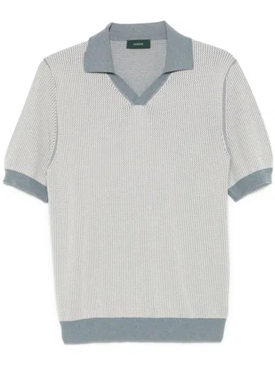 Zanone Textured Knit Short-sleeve Polo In Clear Blue In Gray