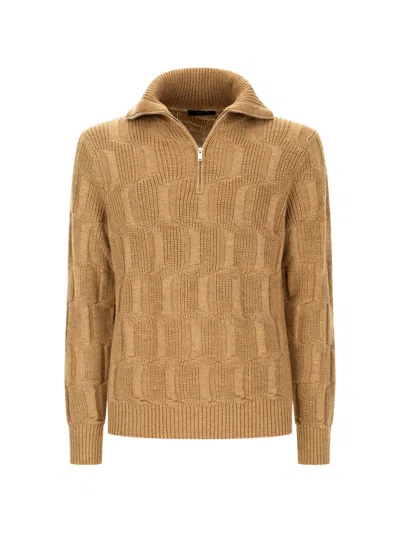 Zanone Textured Virgin-wool Sweater In Gold