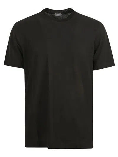 Zanone Short-sleeve Cotton T-shirt With Round Neckline In Black