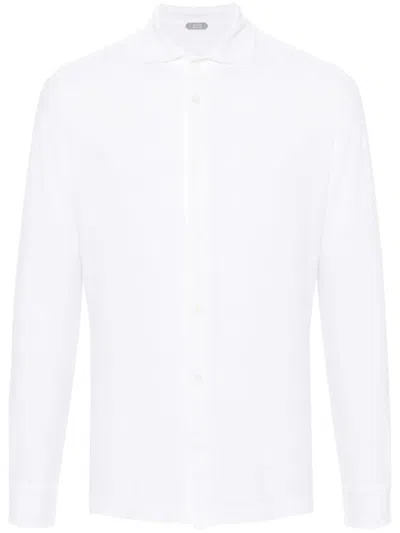 Zanone Collared Shirt Button-down Cuffed Sleeves In White