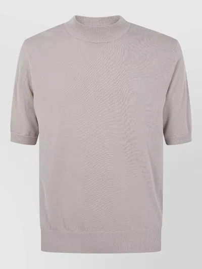 Zanone Turtle Neck Short Sleeve Knit Sweater In Neutral