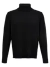 Zanone Fitted Black Wool Turtleneck Sweater With Long Cuffed Sleeves In Black