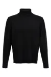 Zanone Fitted Black Wool Turtleneck Sweater With Long Cuffed Sleeves In Black