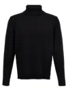 Zanone Fitted Black Wool Turtleneck Sweater With Long Cuffed Sleeves In Black