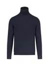 Zanone Turtleneck Sweater With Ribbed Cuffs And Hem In Blue