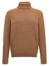 Zanone Ribbed Turtleneck Sweater Long Sleeves In Brown