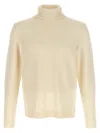 Zanone Wool Sweater With Turned-up Turtleneck And Ribbed Detailing In Neutral