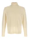 Zanone Wool Sweater With Turned-up Turtleneck And Ribbed Detailing In Neutral