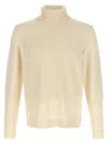 Zanone Wool Sweater With Turned-up Turtleneck And Ribbed Detailing In Neutral