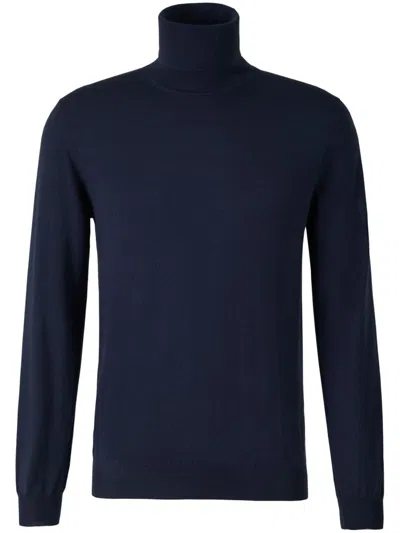Zanone Wool Turtleneck Sweater In Indigo Blue