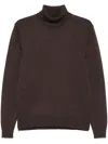 Zanone High-neck Brown Wool Sweater With Ribbed Detailing In Brown