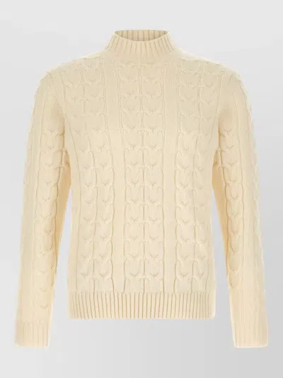 Zanone Turtleneck Sweater Cable Knit High Neck In Neutral