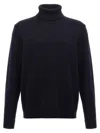 Zanone Turtleneck Wool Sweater With Turn-up Collar And Cuffed Sleeves In Blue