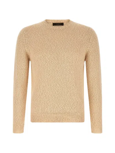 Zanone Crew Neck Textured Knit Sweater Long Sleeves In Neutral