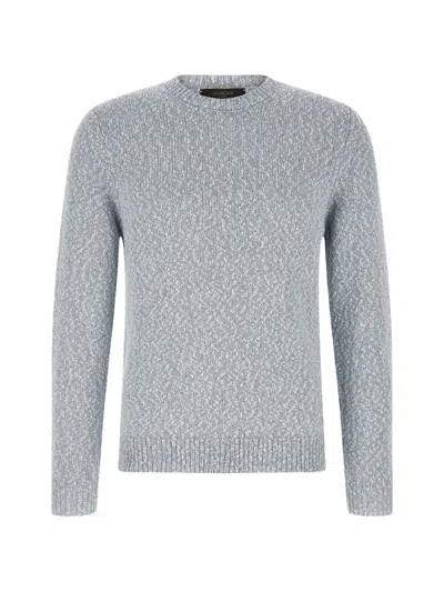 Zanone Crew Neck Textured Knit Long Sleeve Sweater In Blue