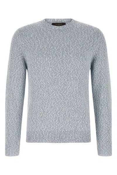 Zanone Two-tone Knitted Sweater In Blue