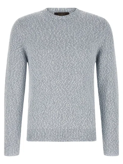 Zanone Two-tone Knit Cotton Sweater In Gray