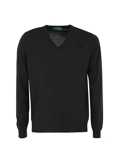 Zanone V-neck Basic Pullover In Black