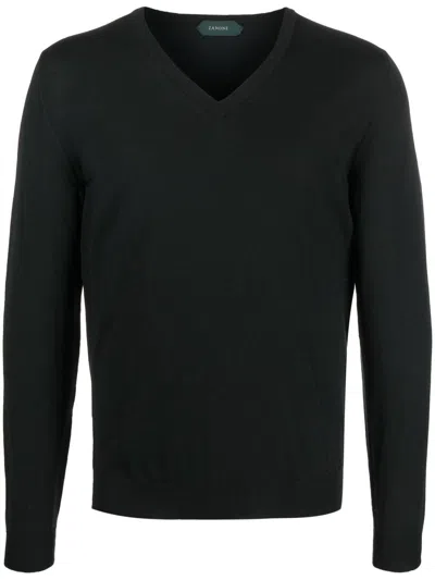 Zanone V-neck Knitted Jumper In Schwarz