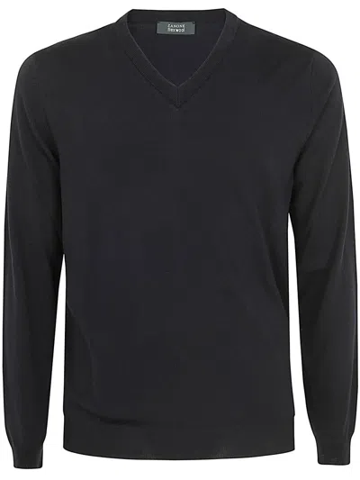 Zanone V-neck Slim Fit Clothing In Blue
