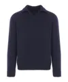 Zanone Navy V-neck Sweater With Raglan Sleeves In Blue