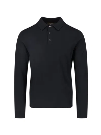 Zanone Virgin Wool Blend Long-sleeve Polo Sweater In Black
