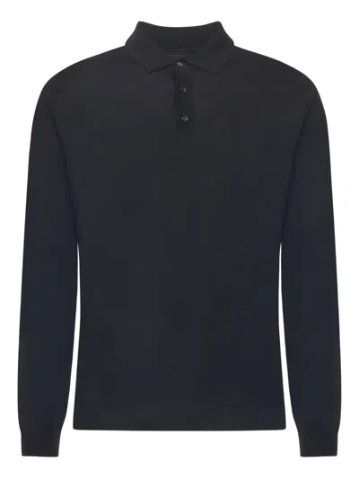 Zanone Virgin Wool Blend Polo Shirt In Black