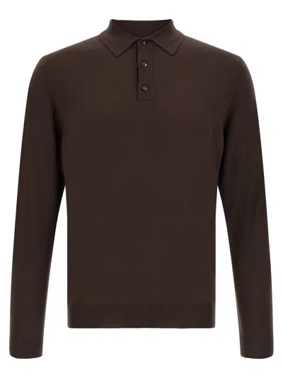 Zanone Virgin Wool Blend Polo Shirt In Brown