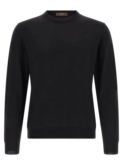Zanone Virgin Wool Crewneck Sweater In Black