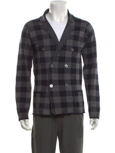 Pre-owned Zanone Virgin Wool Plaid Print Cardigan In Grey